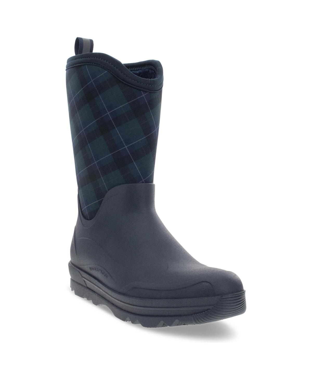 Western Chief Women's Traverse Tartan Plaid Faux Fur Neoprene Cold Weather Boot - Navy