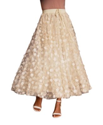 Women's High-Waisted Floral-Applique Midi Skirt