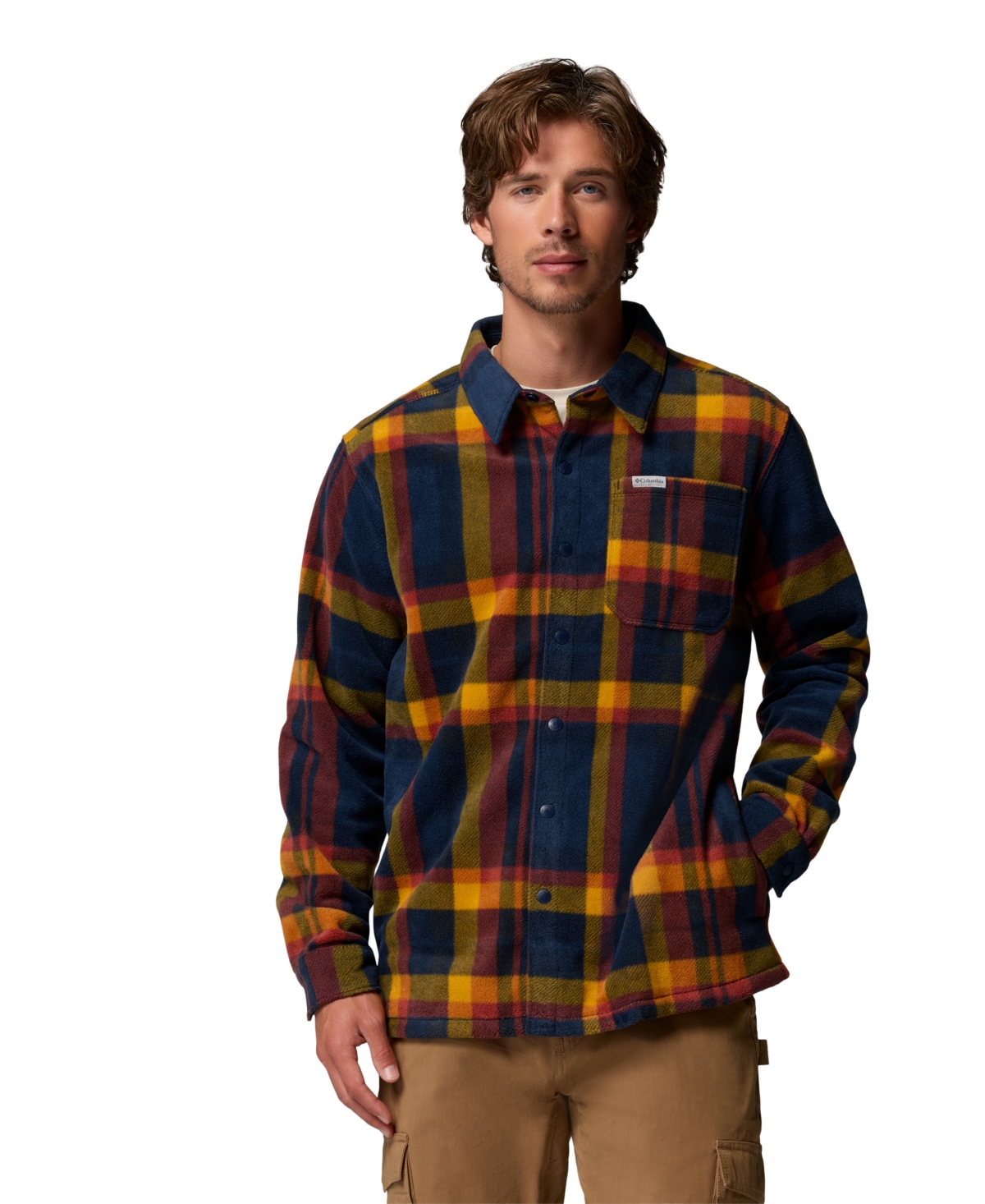 Columbia Men's Steens Mountain Ii Plaid Fleece Shirt Jacket - Collegiate Navy/Track Plaid