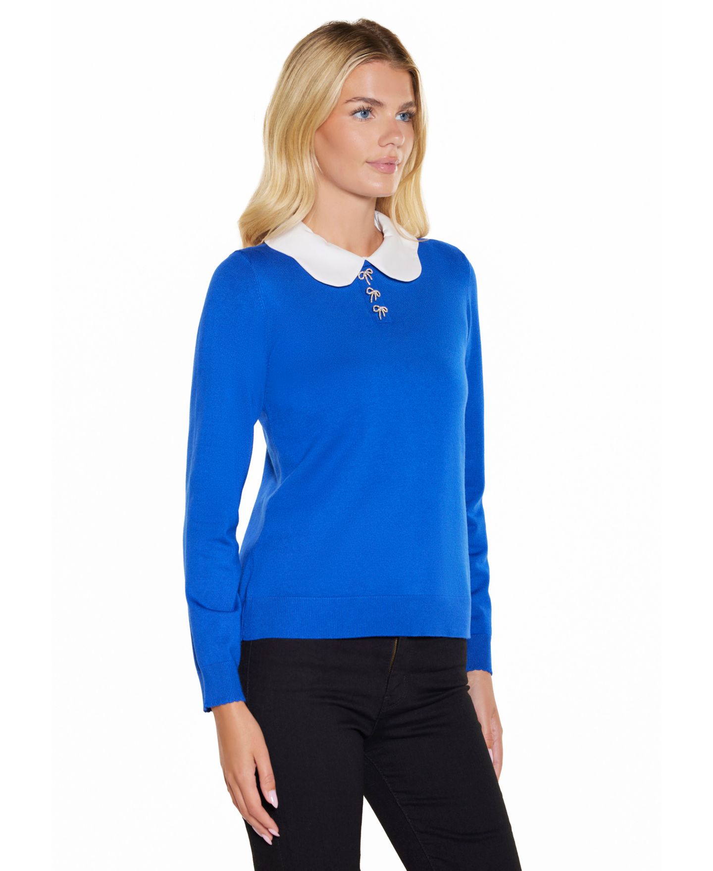 Женский свитер Belldini Scalloped Keyhole-Back Long-Sleeve Rayon-Blend Pullover, цвет: Кобальтовый — фото 2