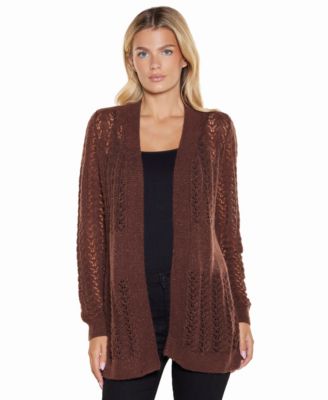 Women's Metallic Pointelle Long-Sleeve Cardigan Sweater