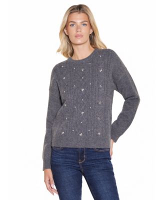 Women's Cable-Knit Embellished Crewneck Pullover Sweater