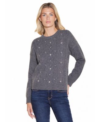Belldini Women's Cable-Knit Embellished Crewneck Pullover Sweater - Macy's