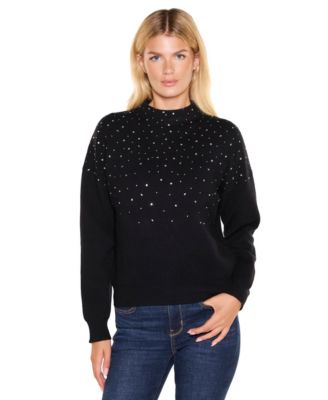 Women's Mock Neck Long-Sleeve Embellished Sweater