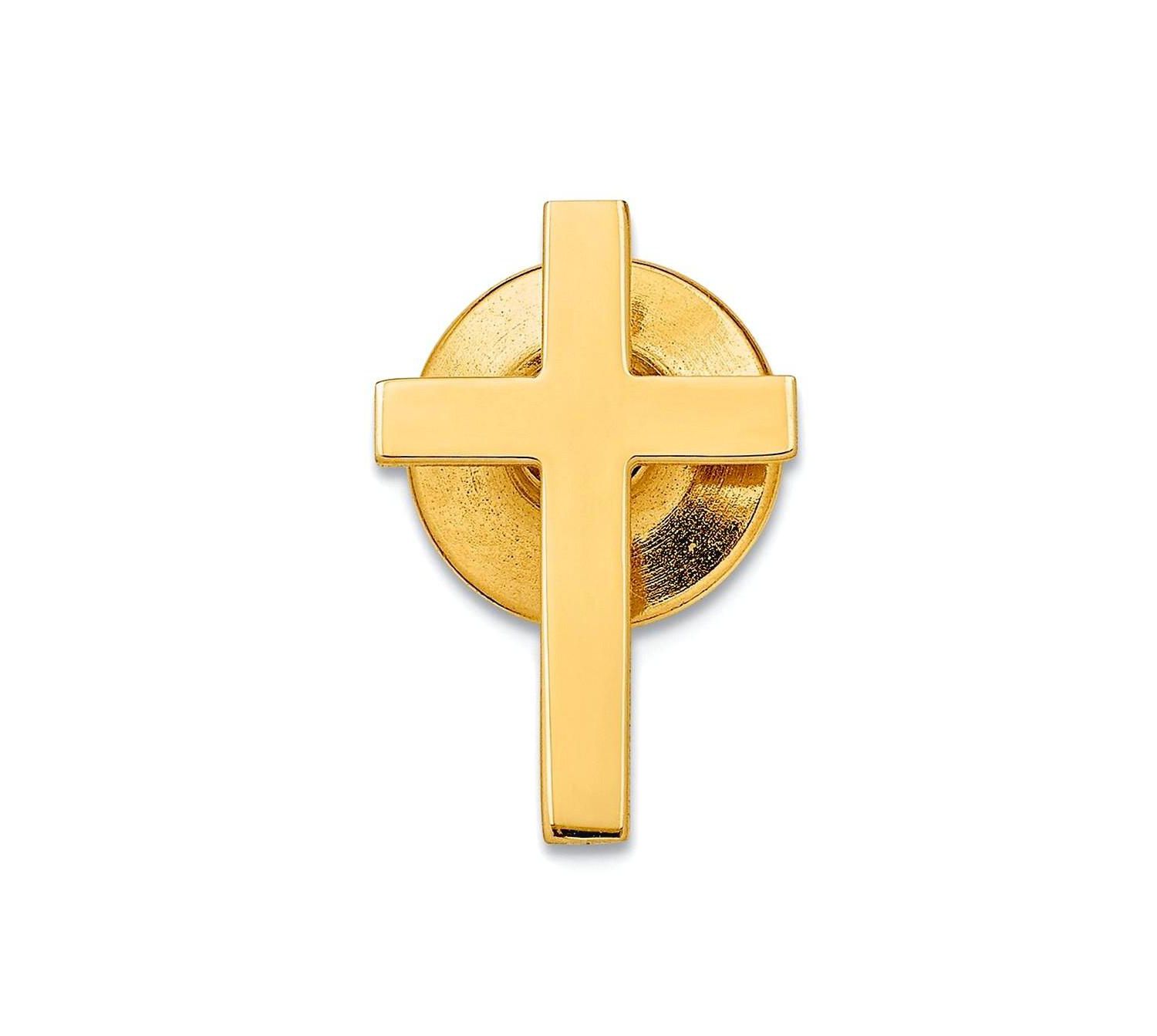 Solid 14k Yellow Gold Squared Polished Cross Tie Tack for Men
