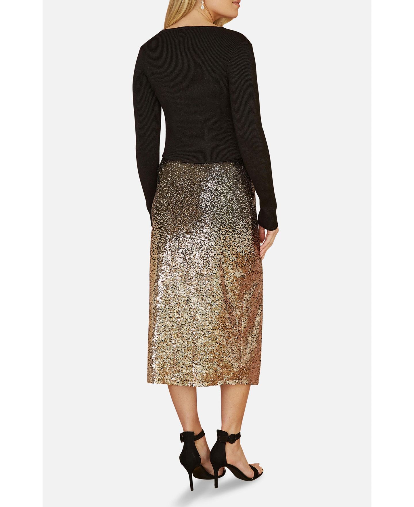 Женская юбка Yumi Sequin High-Waisted Ombre Midi, цвет: Чёрный — фото 4