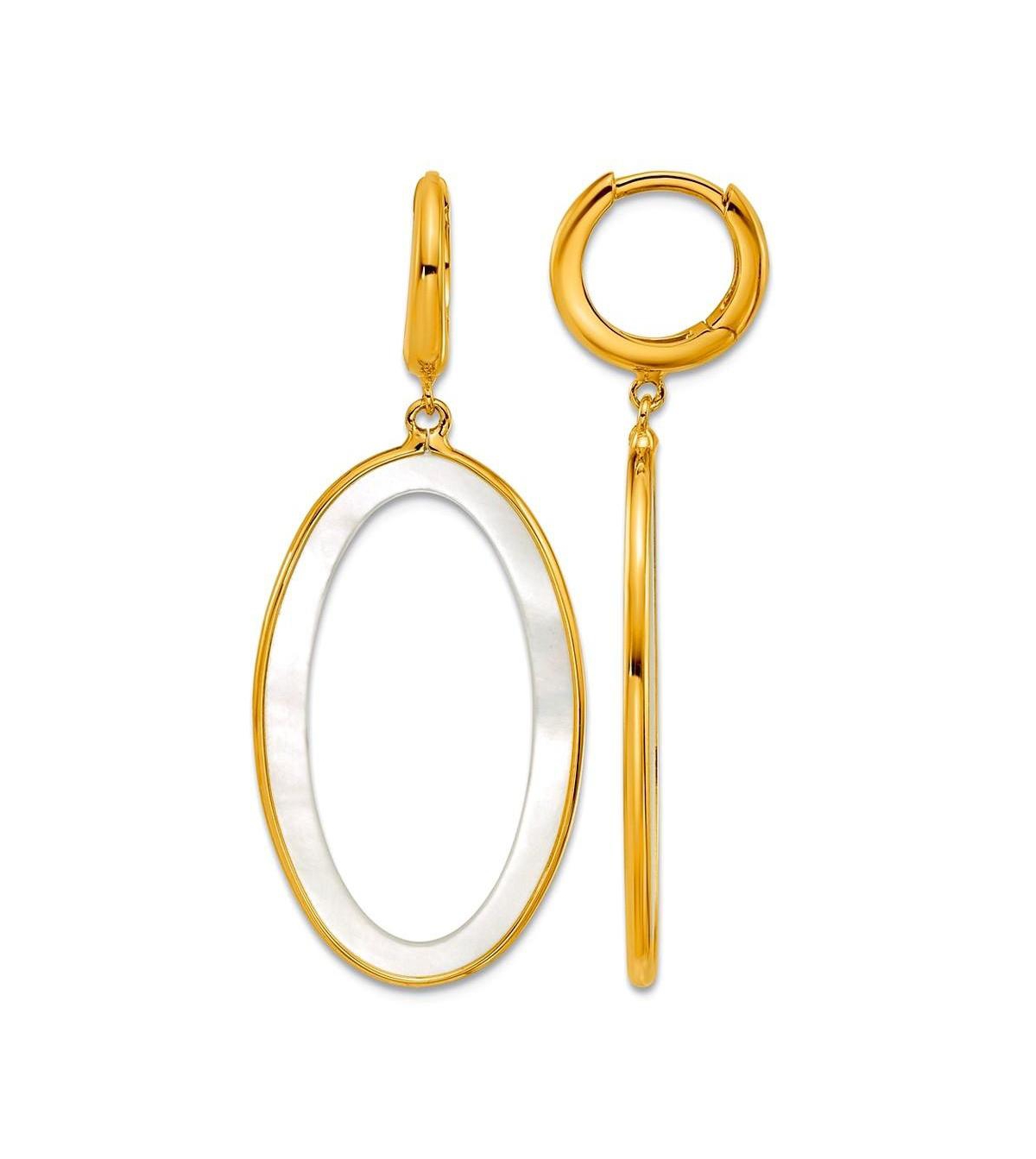 Curata Jewelry Simulated Mother of Pearl Oval Hinged Dangle Hoop Earrings