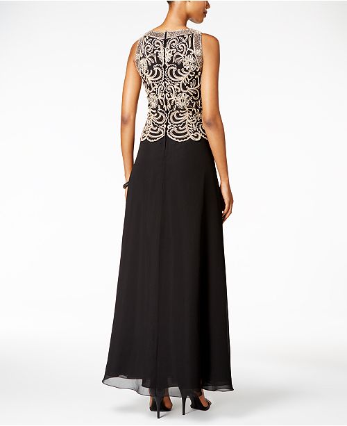 j kara beaded gown and chiffon scarf