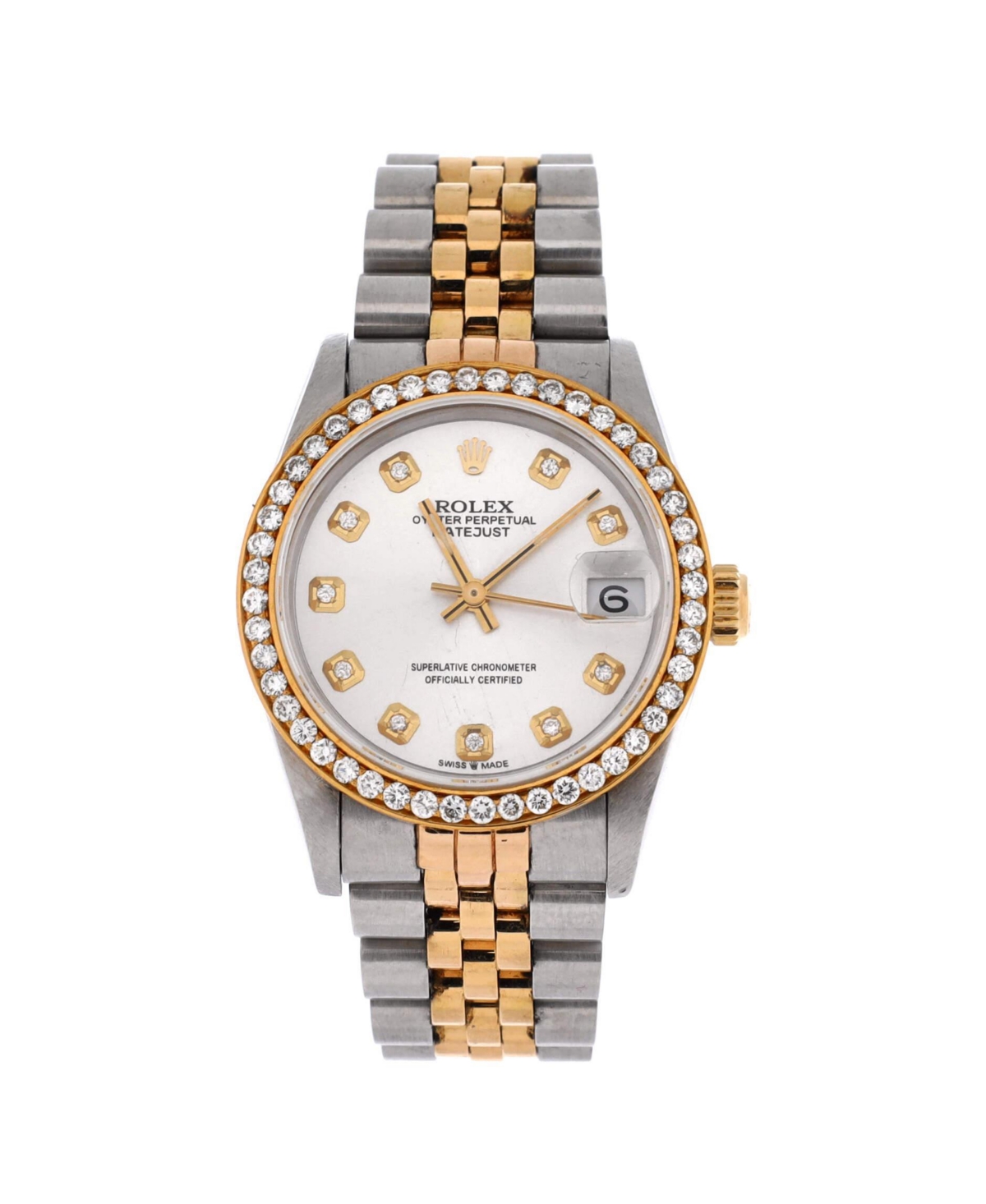PreOwned Rolex Oyster Perpetual Datejust Automatic Watch in Stainless Steel and Gold with Diamond Bezel and Markers 31mm  Dial color silver