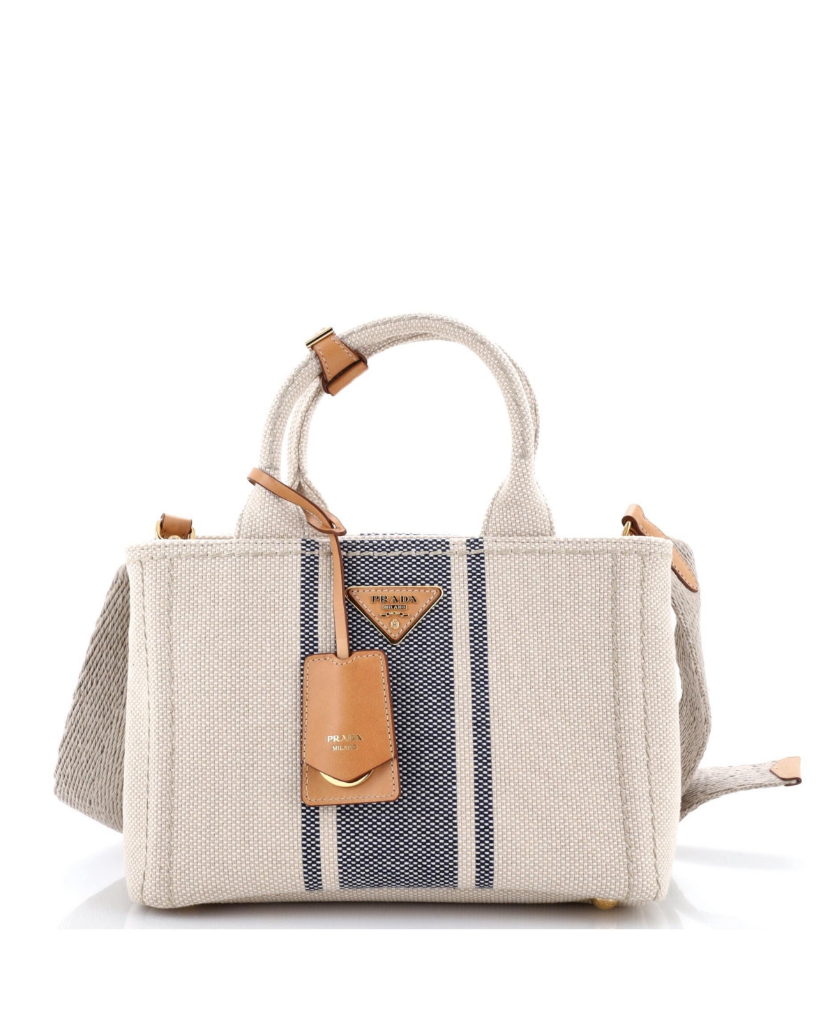 Pre-Owned Prada Jardiniere Logo Embroidered Triangle Canvas Tote