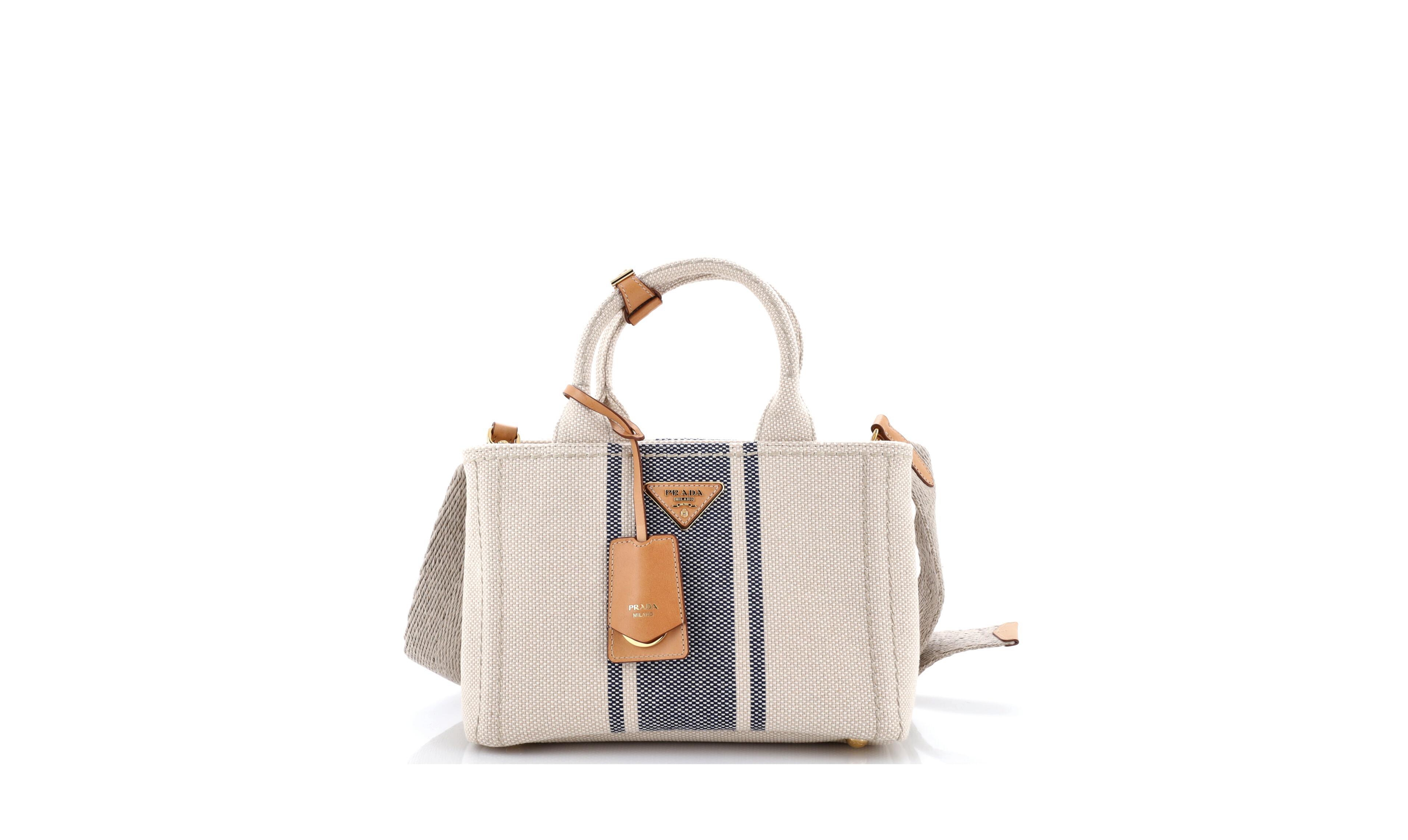 Pre-Owned Prada Jardiniere Logo Embroidered Triangle Canvas Tote