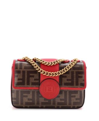 Mini FF Logo Stamp Flap Bag Zucca Coated Canvas with Leather