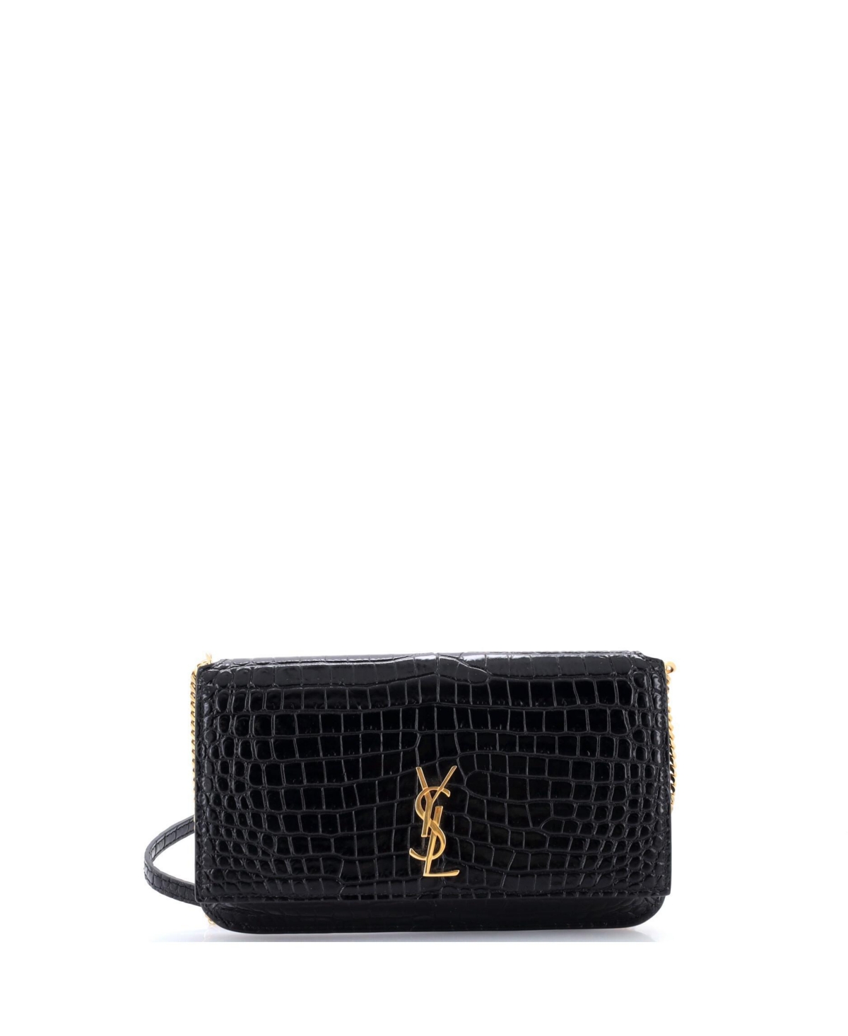 Pre-Owned Saint Laurent Classic Monogram Phone Holder Shoulder Bag Embossed Leather - Black