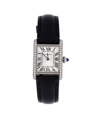 Must de Cartier Tank Quartz Watch in Stainless Steel and Leather with Diamond Bezel 22mm
