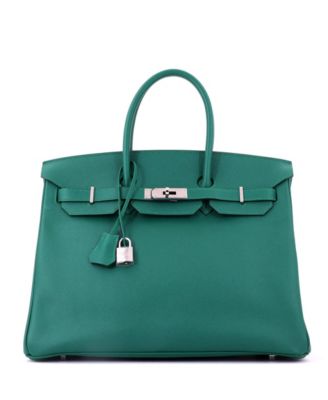 Pre-Owned Hermes Birkin 35 Handbag Green Epsom with Palladium Hardware
