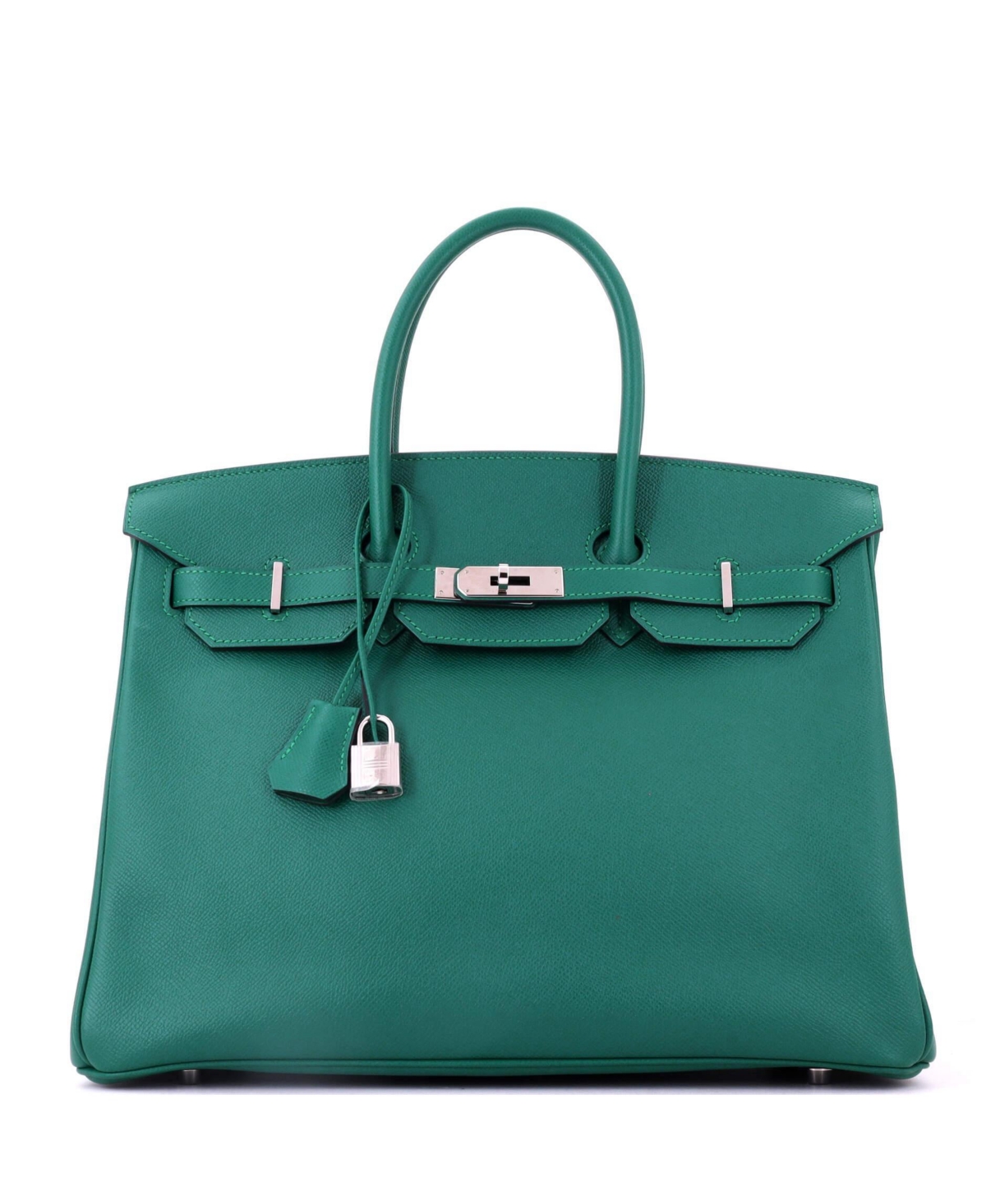 Pre-Owned Hermes Birkin 35 Handbag Green Epsom with Palladium Hardware - Green