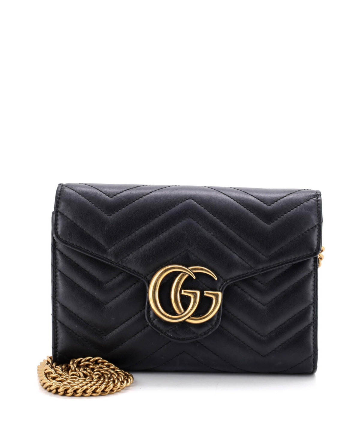 Pre-Owned Gucci Gg Marmont Mini Chain Wallet - Black