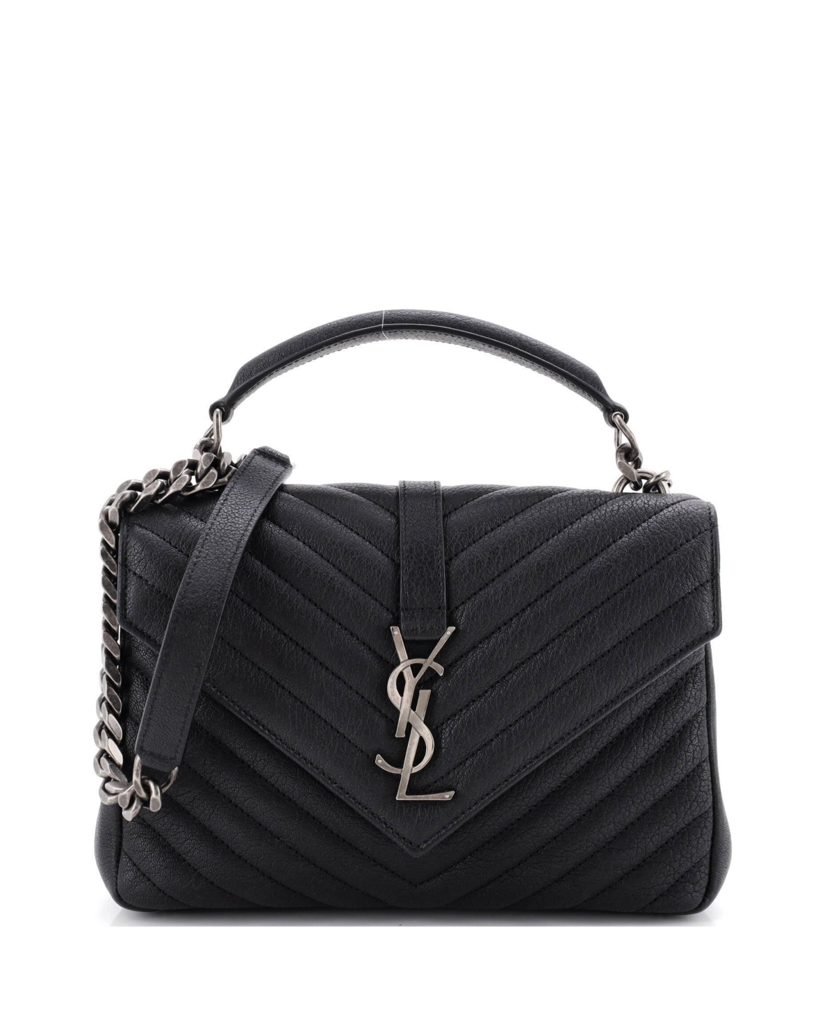 Pre-Owned Saint Laurent Medium Classic Monogram College Bag Matelasse Chevron Leather - Black