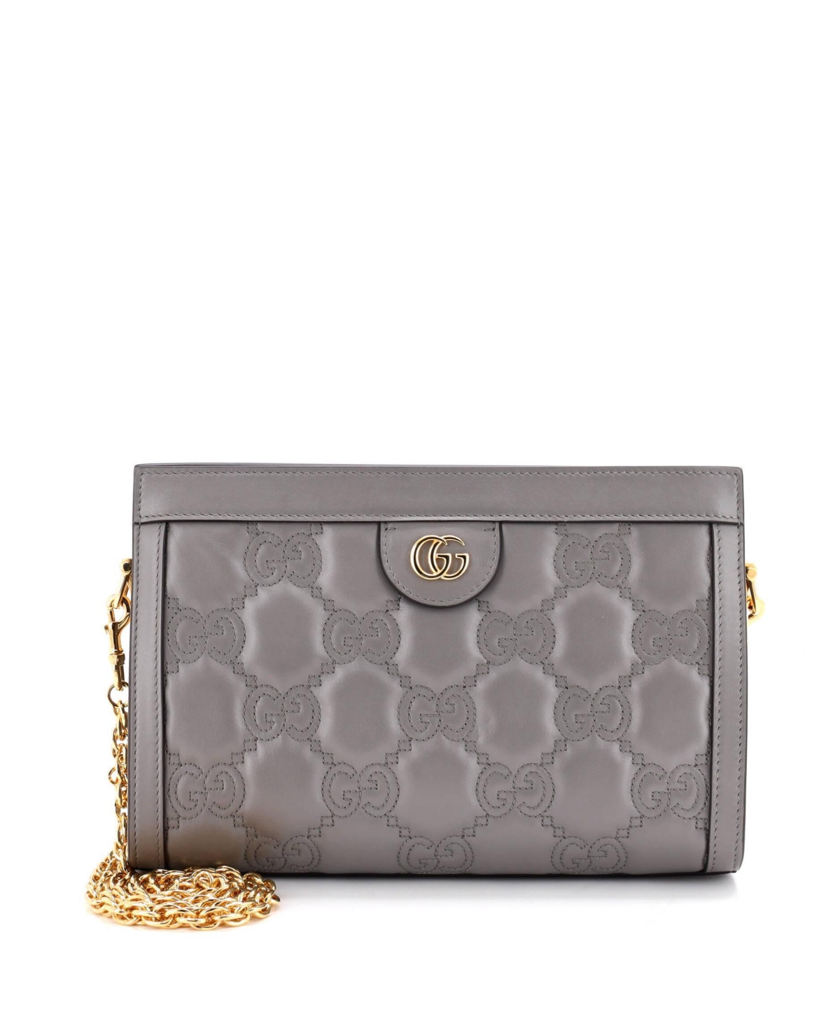 Pre-Owned Gucci Small Gg Shoulder Bag Gg Matelasse Leather - Grey
