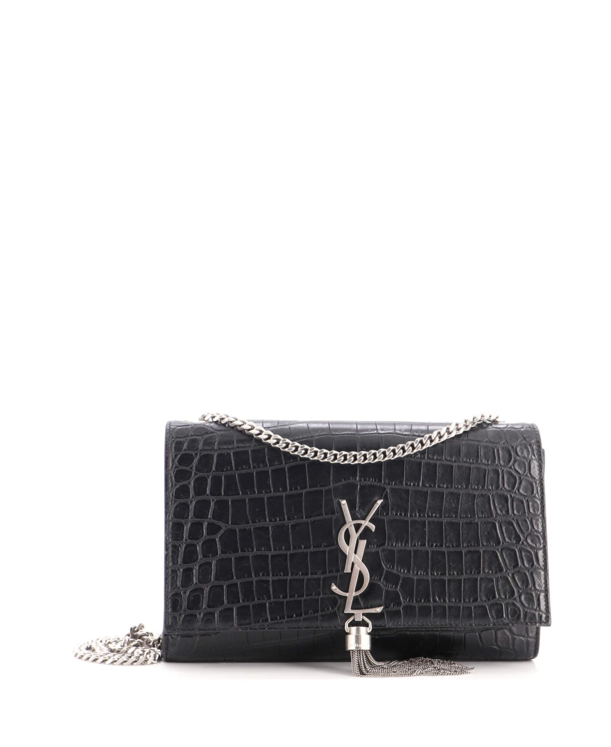 Pre-Owned Saint Laurent Medium Classic Monogram Tassel Crossbody Bag Embossed Leather - Black