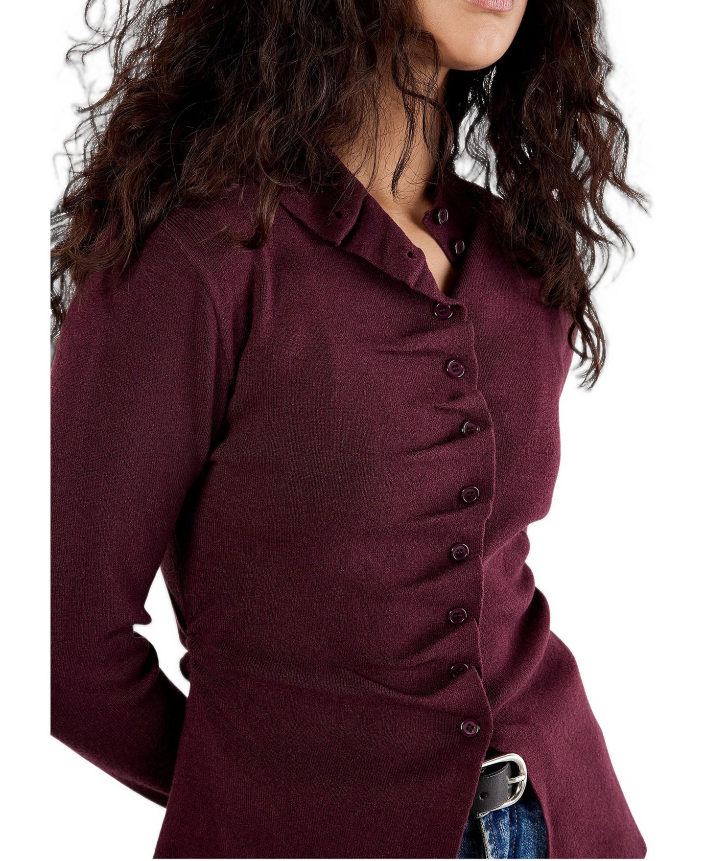 Женский топ Apricot Long-Sleeve Fitted Ruched-Pleat Knit, цвет: Бордовый — фото 2