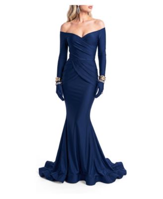 Women's Off-the-Shoulder Long-Sleeve Mermaid Evening Gown