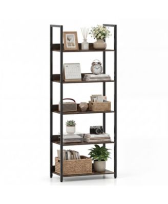 5 Tier Bookshelf Tall Wooden Open Bookcase with Back Panels