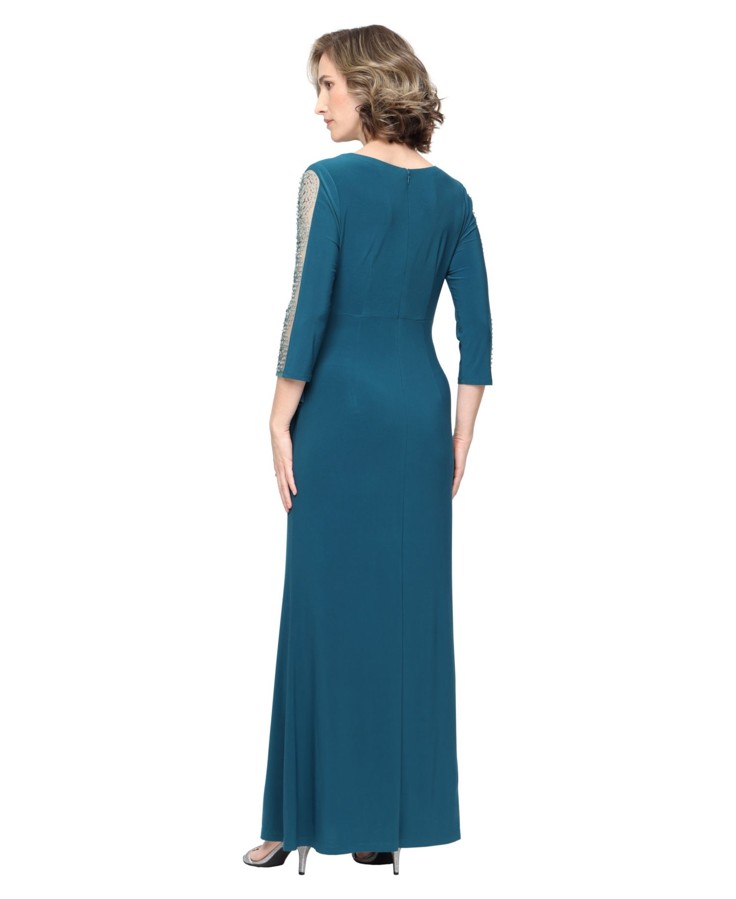 Women's Beaded Illusion Empire Waist Gown