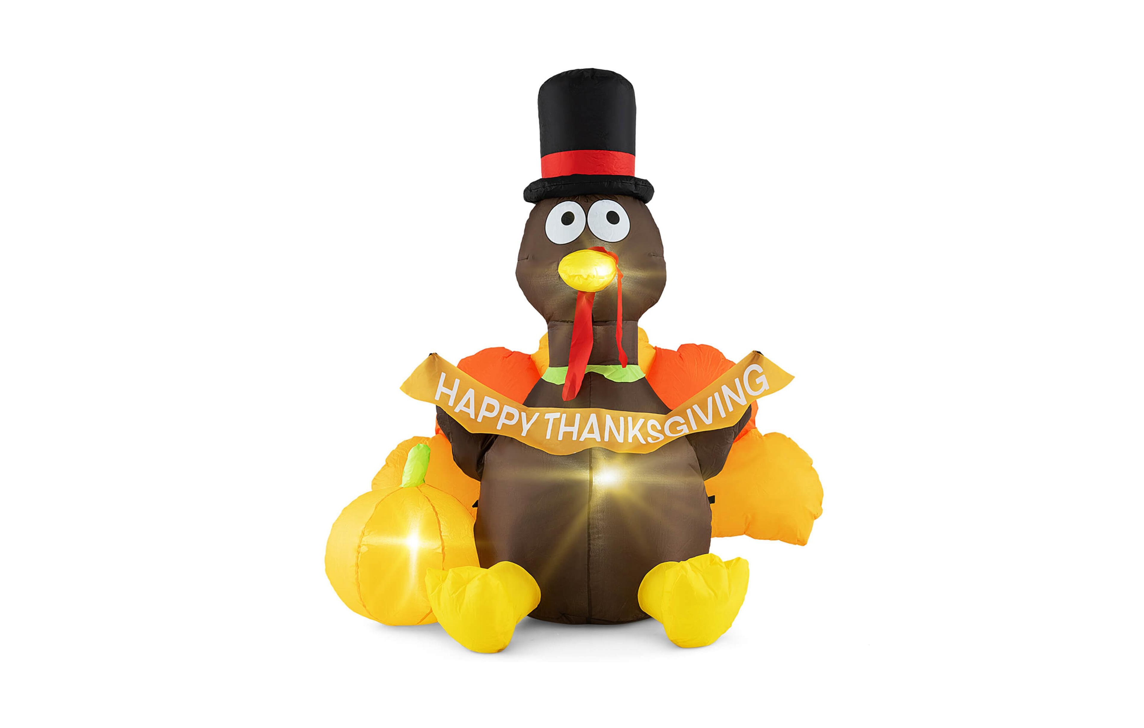 Costway 5 Ft Inflatable Turkey Thanksgiving Decoration with Pumpkin Blow up Led Lights