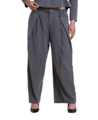 Plus Size Wide-Leg Pleated Belted Trouser