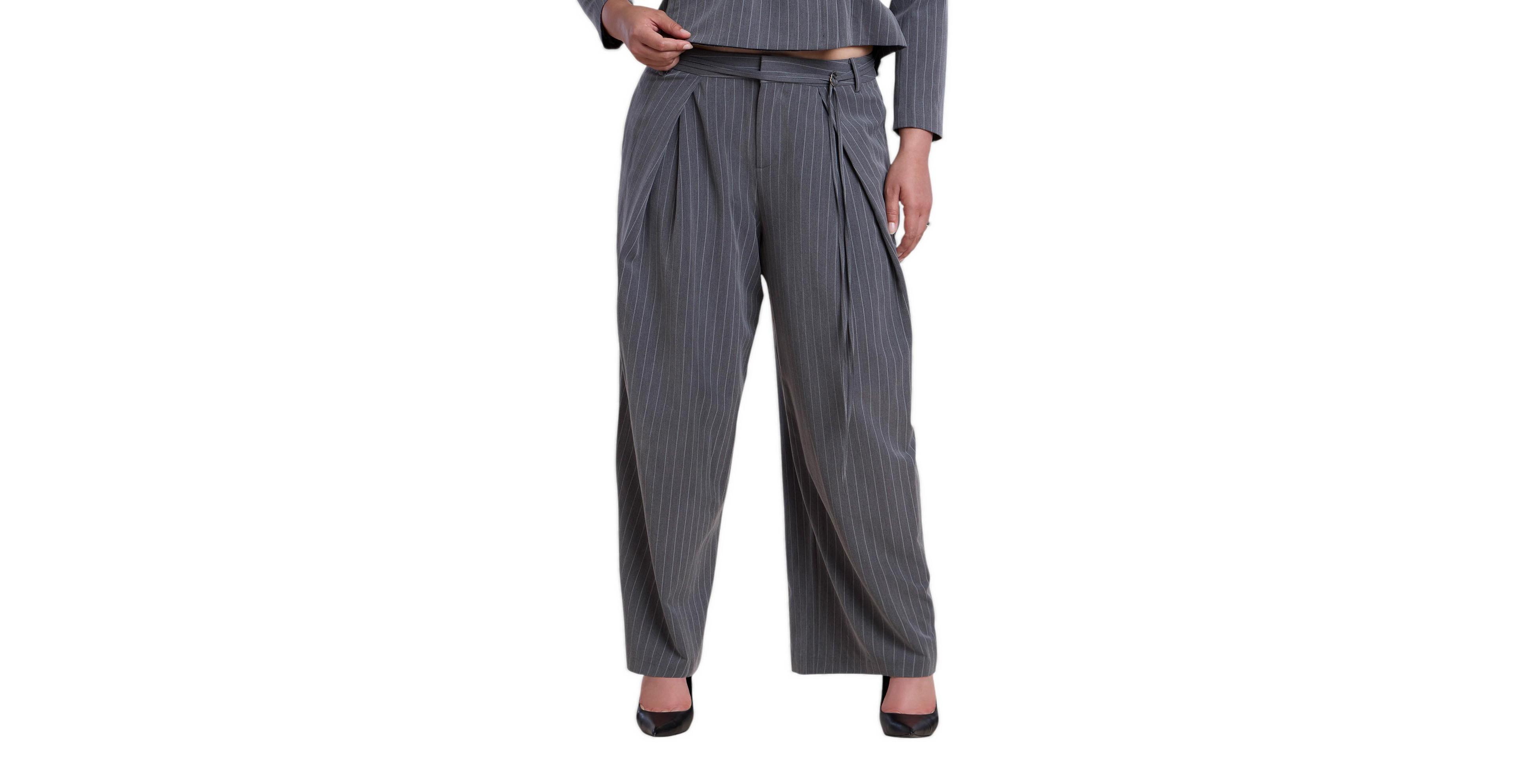Eloquii Plus Wide-Leg Pleated Belted Trouser