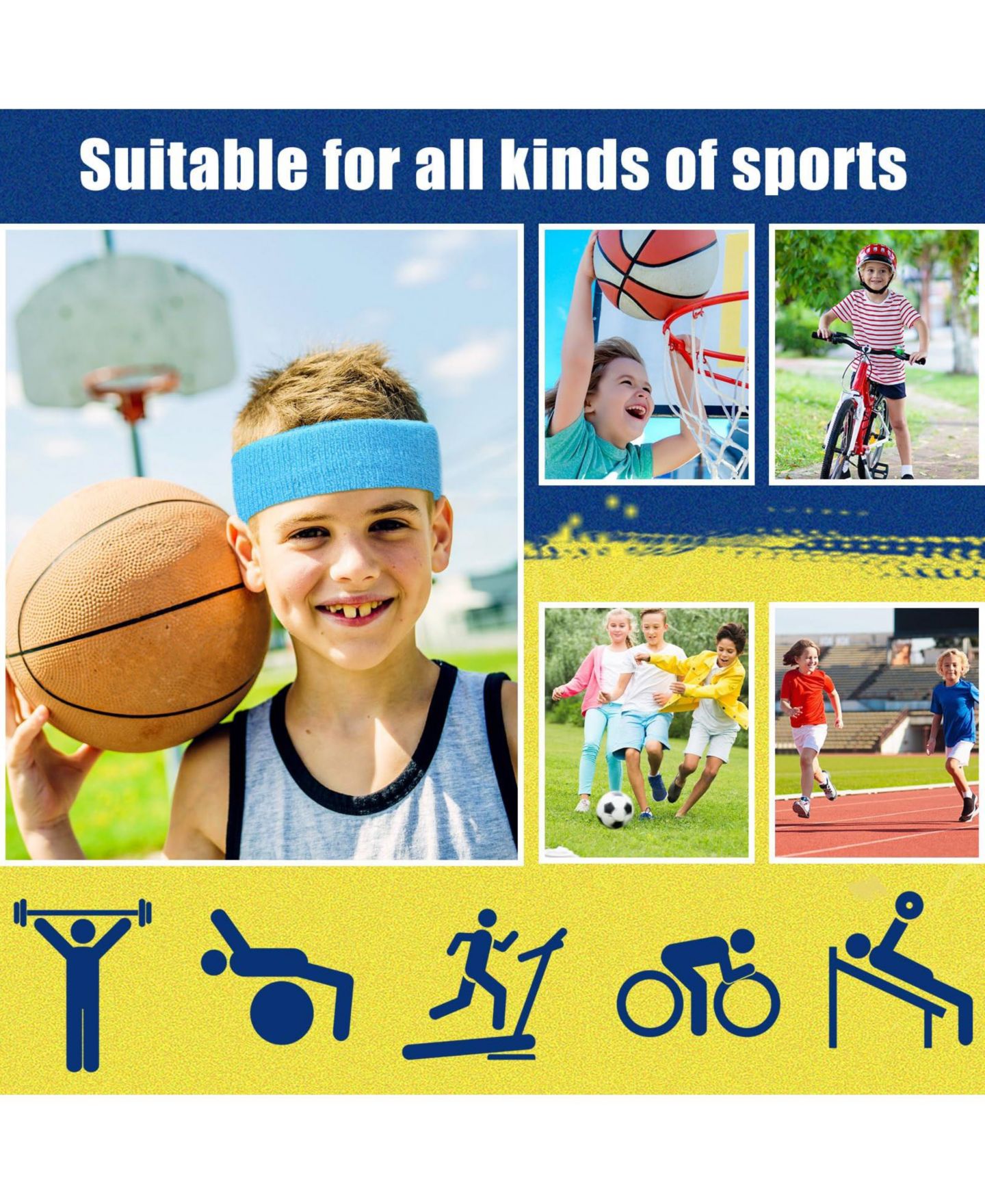Детские аксессуары для волос Furlihong Athletic Terry Cloth Headbands, 24-Piece Set, цвет: Синий — фото 3