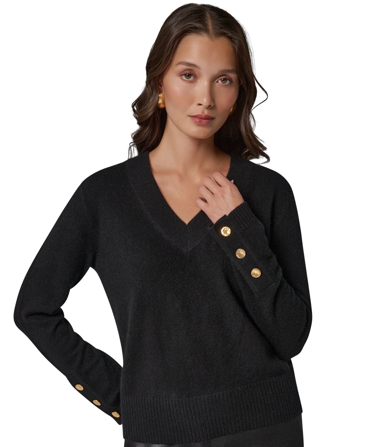 Женский свитер Donna Karan New York Cashmere Long-Sleeve V-Neck, цвет: Чёрный — фото 10