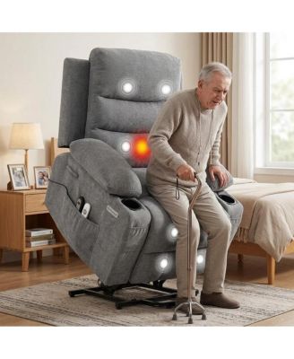 Power Lift Recliner Chair for Seniors with Massage, Lumbar Heat, Cup Holders, Side Pockets for Living Room