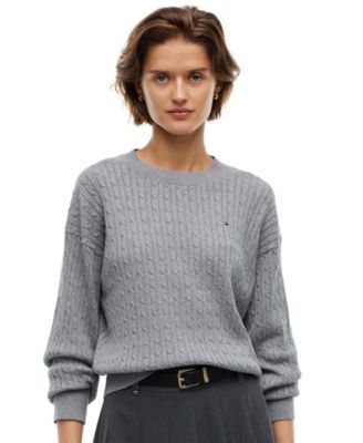 Women's Fine Gauge Cable-Knit Crewneck Sweater