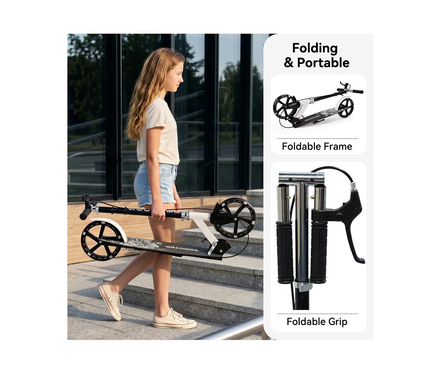 Детская игрушка Bruce & Shark Foldable Kick Scooter with 8" Light-Up Wheels and Dual Brakes, 330 lb Capacity, Ages 3+, цвет: Чёрный — фото 5