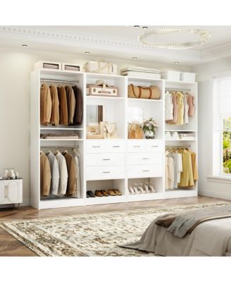 100" Closet Organizer Set of 4 with 8-Drawers and 4 Hanging Rods and Mirror