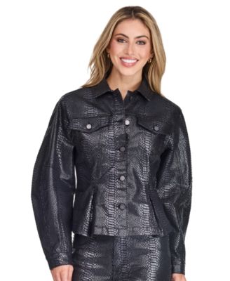 Women's Janae Snake-Print Peplum Faux Leather Jacket