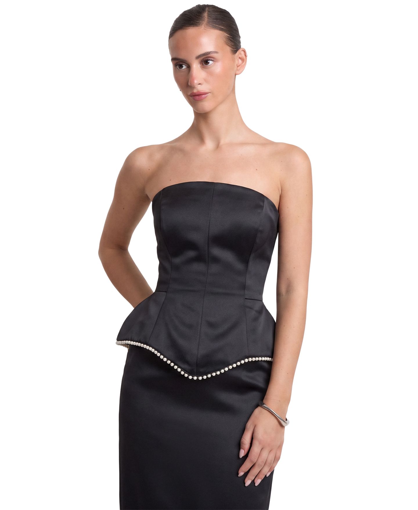 Корсет Peplum, без бретелей, атлас — 4th & Reckless, цвет: Чёрный — фото 1