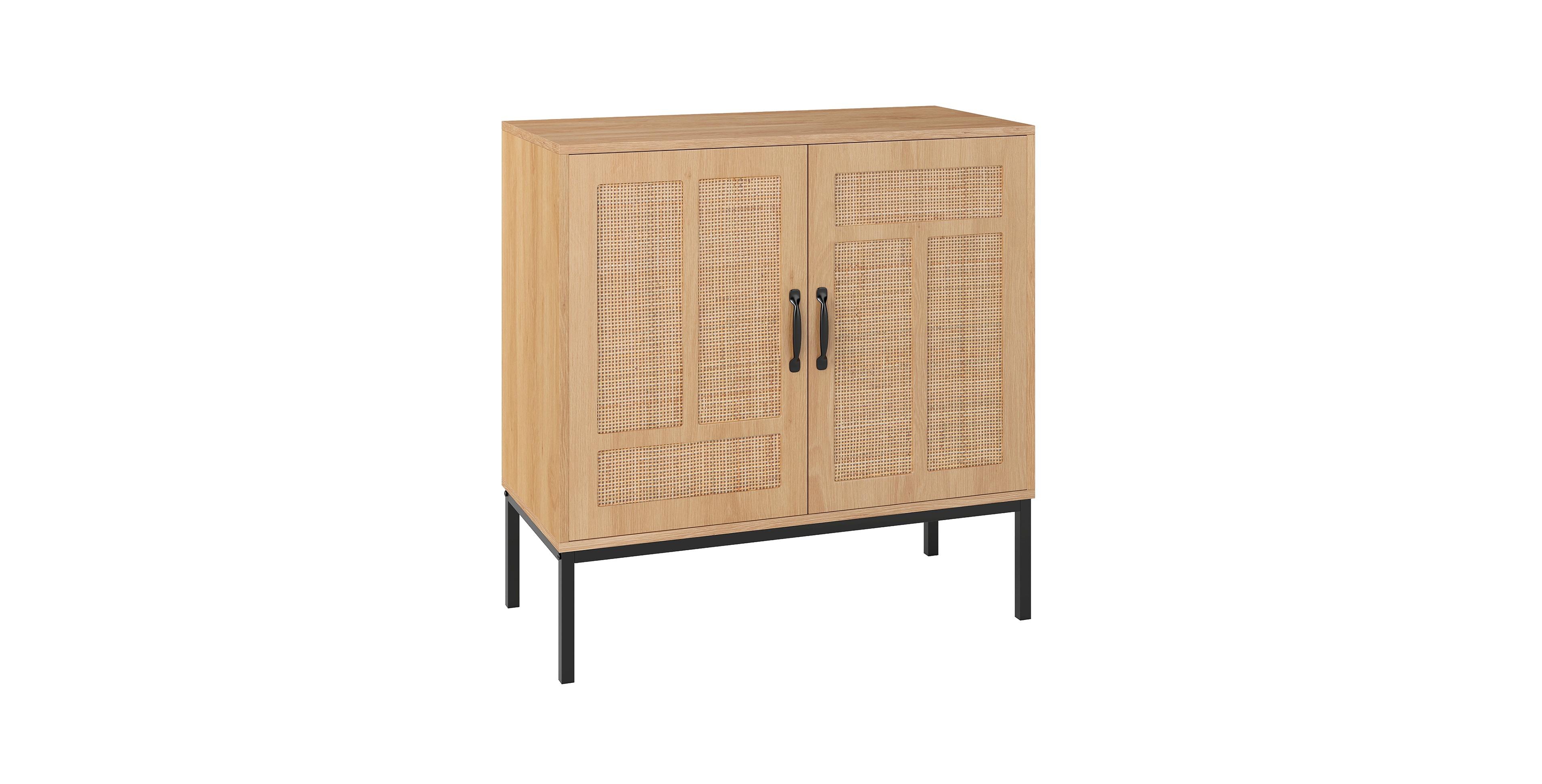 Mecale Boho Storage Cabinet with Asymmetrical Pattern Doors for Kitchen