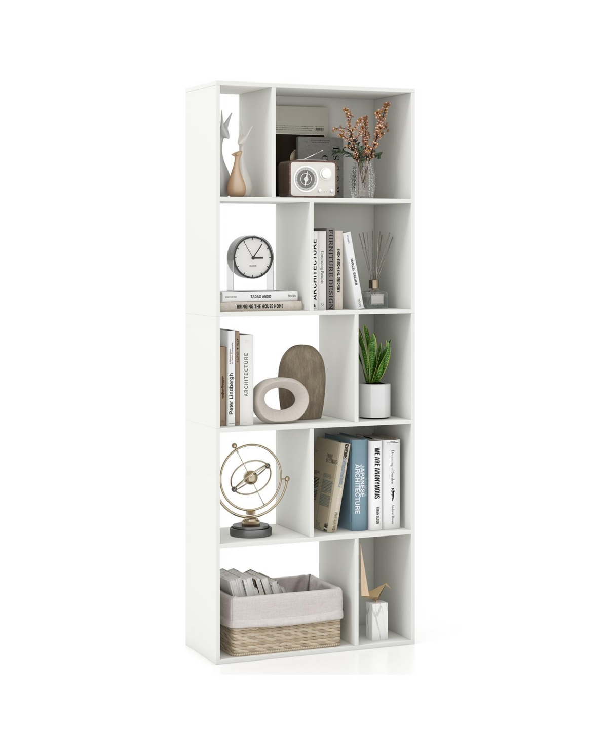 Mecale 63 in 5-Tier Geometric 10-Cube Bookshelf Tall Bookcase
