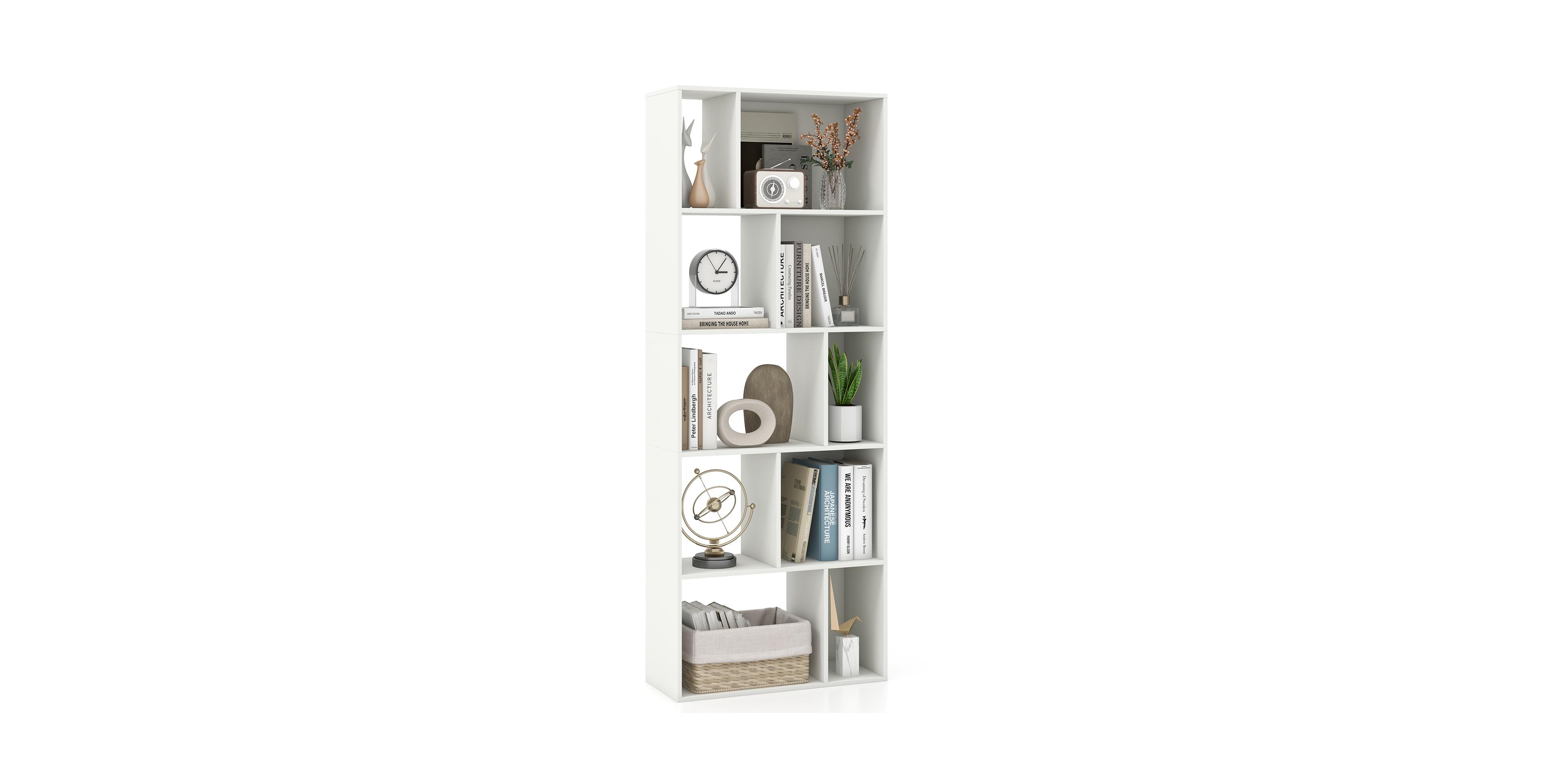 Mecale 63 in 5-Tier Geometric 10-Cube Bookshelf Tall Bookcase