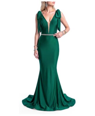 Women's Bow Shoulder Plunge Mermaid Evening Gown