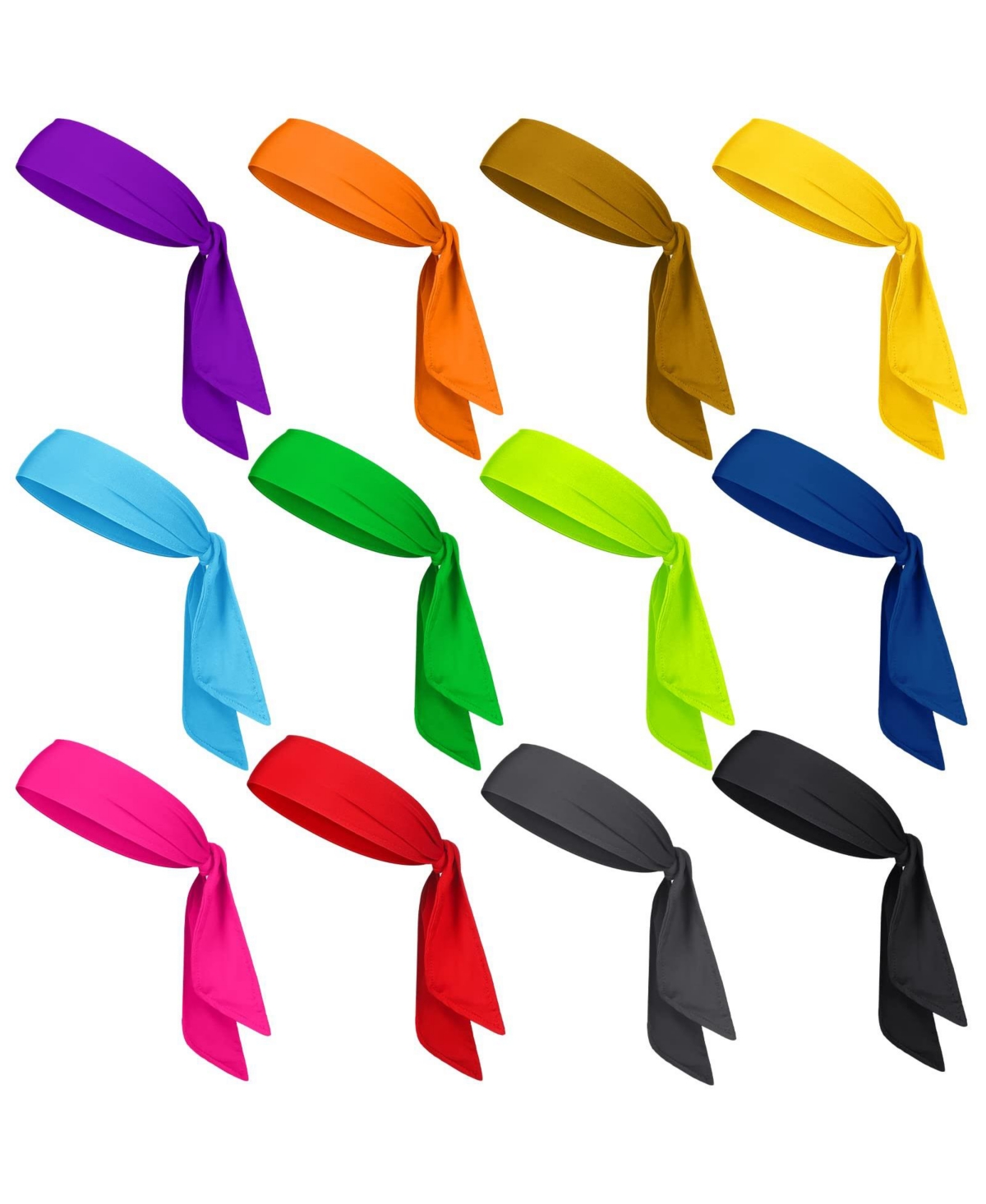 Sportneer 12 Pack Tie Headbands Bulk Men Sports Tennis Workout Adjustable Sweatbands