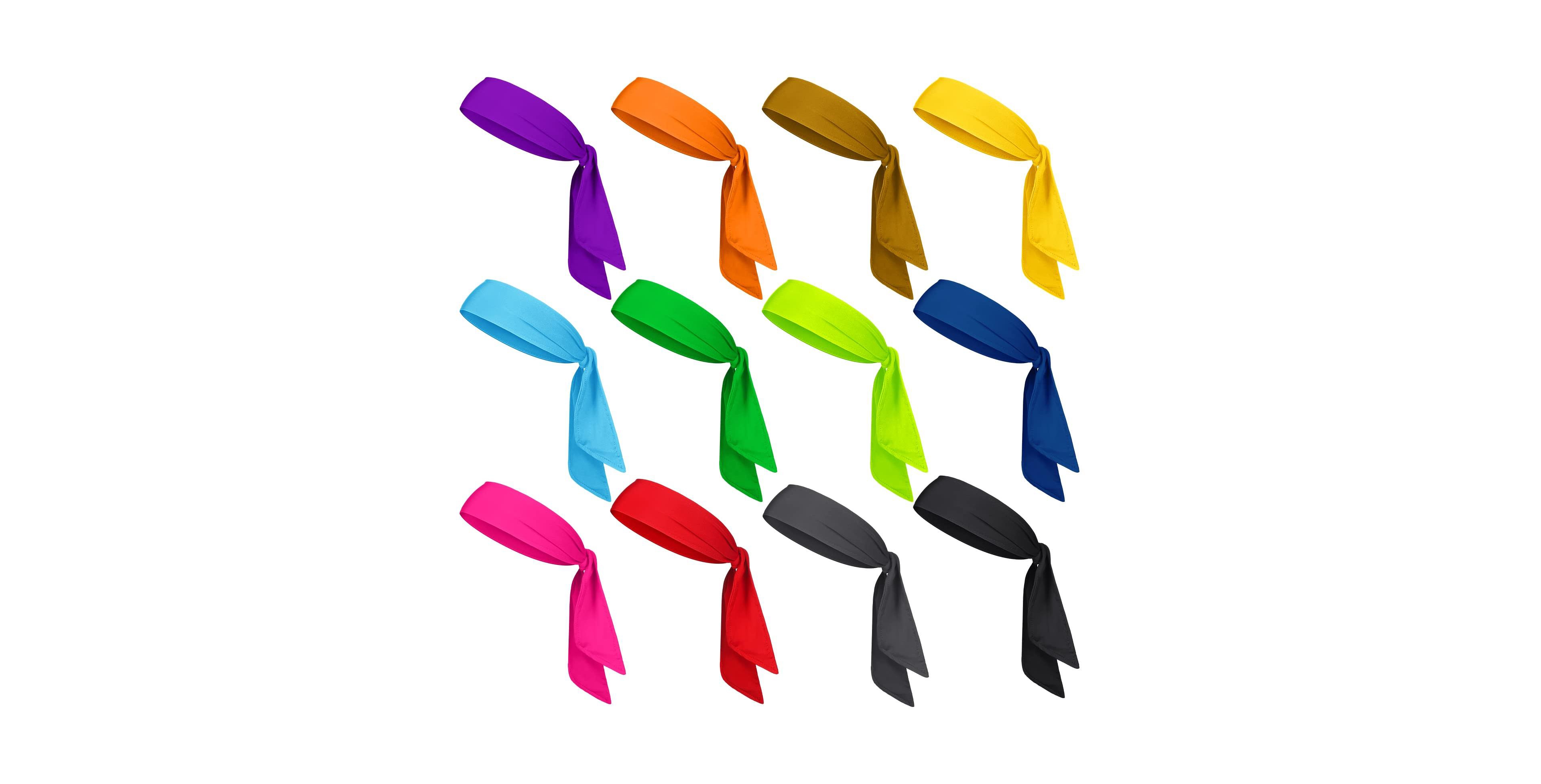 Sportneer 12 Pack Tie Headbands Bulk Men Sports Tennis Workout Adjustable Sweatbands