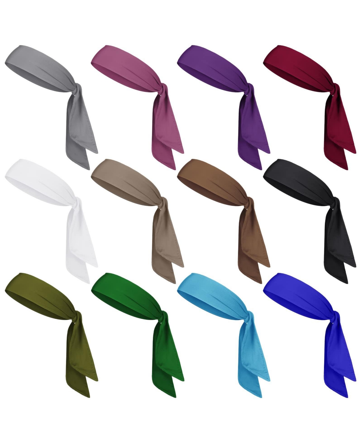 Sportneer 12 Pack Tie Headbands Bulk Men Sports Tennis Workout Adjustable Sweatbands - Dark color