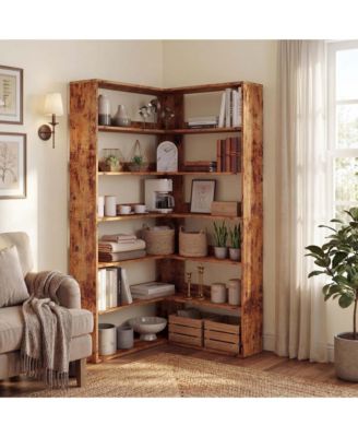 6 Tier L-Shaped Corner Bookshelf Tall Corner Bookcase with Open Storage Baffle Design 80 LBS Capacity for Living Room Office