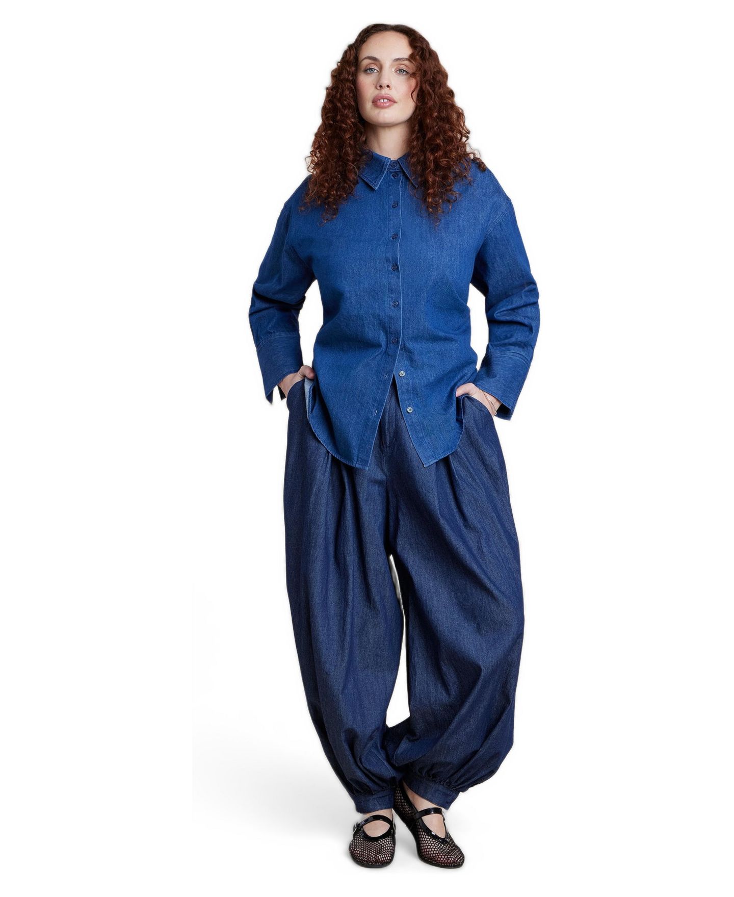 Женский топ ELOQUII Plus Size Tie-Back Chambray Relaxed-Fit, цвет: Тёмная варка — фото 3