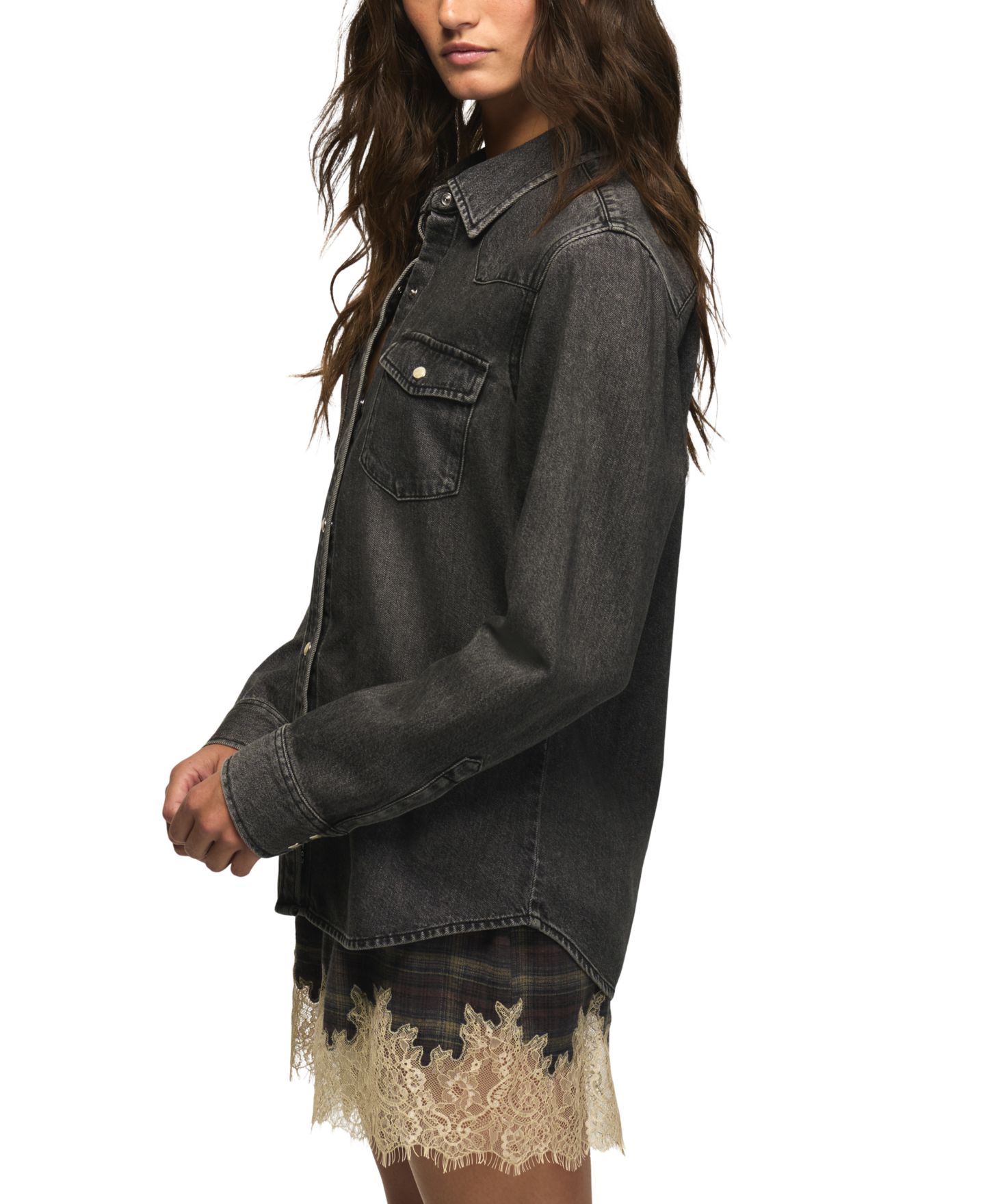 Женская рубашка Lucky Brand Western Long-Sleeve Snap-Button Denim, цвет: Fetching — фото 3
