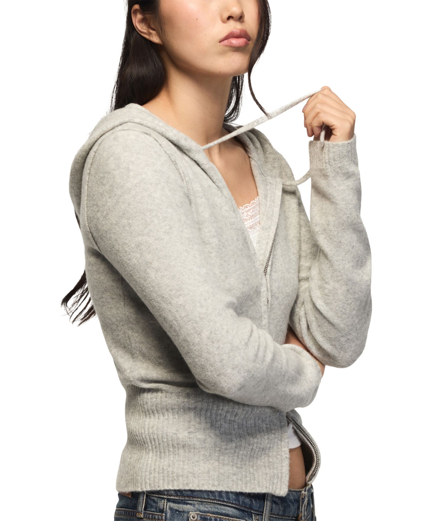 Женское худи Lucky Brand Cloud Soft Full-Zip Long-Sleeve, цвет: Светлый меланжевый серый — фото 3